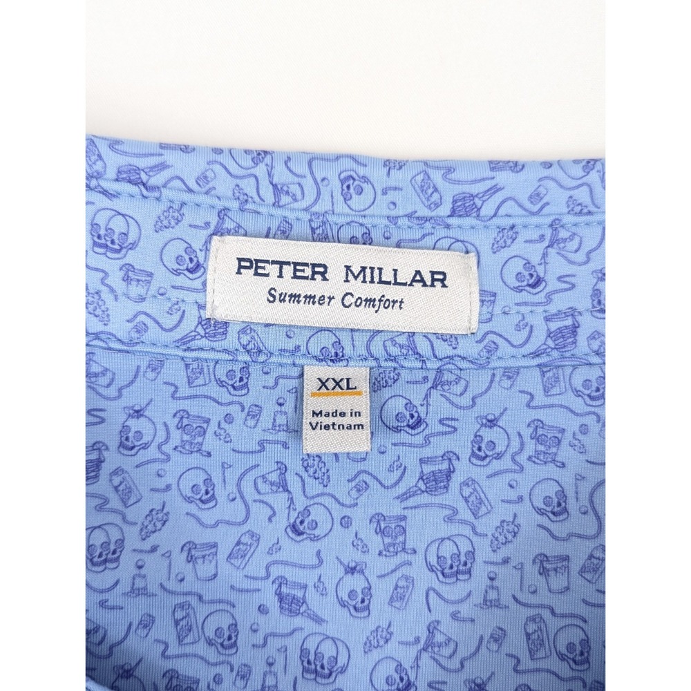Peter Millar Polo Shirt Mens 2XL Summer Comfort Skull Drinks Blue Performance - Picture 7 of 10